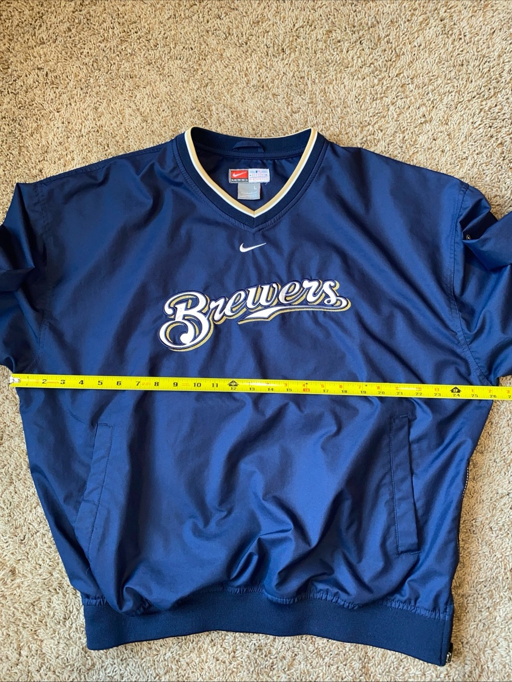 Milwaukee Brewers Sweatshirt V Neck Nike Team Pull Over Navy Side Zipper Size L - Picture 7 of 9